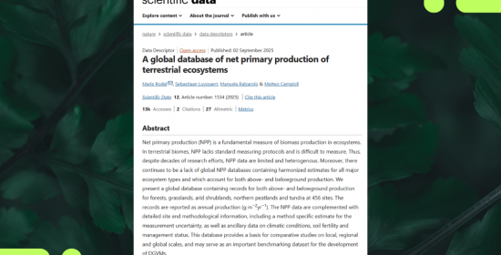 New publication presents a global database advancing the understanding of ecosystem productivity